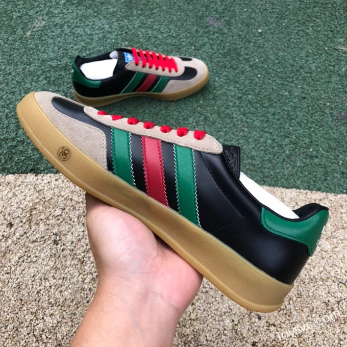 Adidas Originals x GUCCI Gazelle Low-Top Sneakers in Black Green & Brown