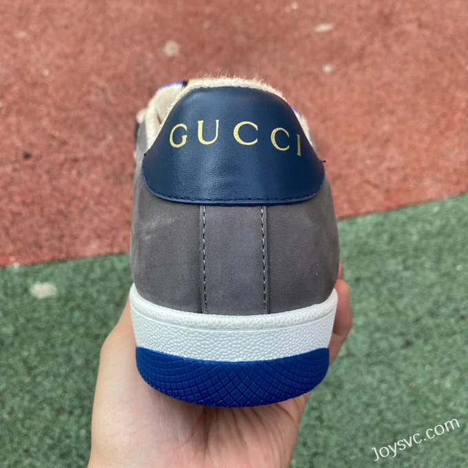 GUCCI Screener Low-Top Distressed Mesh Sneakers in Grey Blue & Red