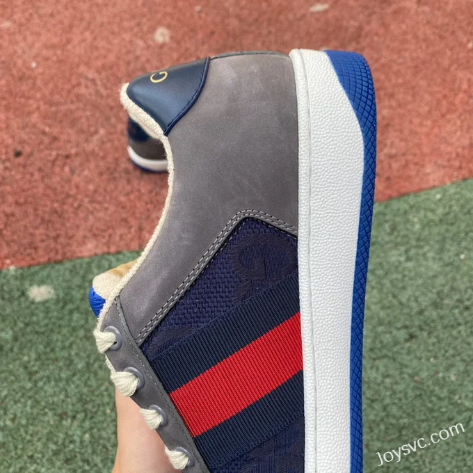 GUCCI Screener Low-Top Distressed Mesh Sneakers in Grey Blue & Red