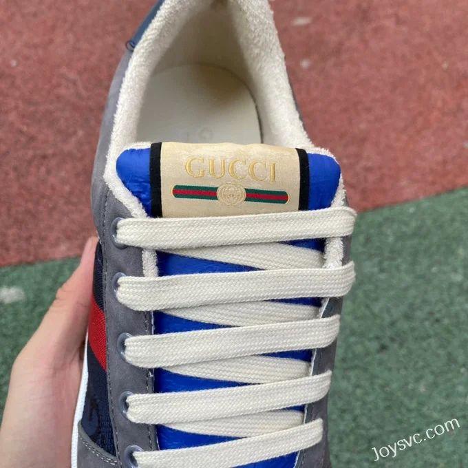 GUCCI Screener Low-Top Distressed Mesh Sneakers in Grey Blue & Red