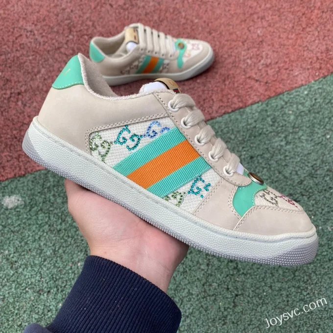 GUCCI Screener Low-Top Distressed Mesh Sneakers in Grey & Multicolor Logo