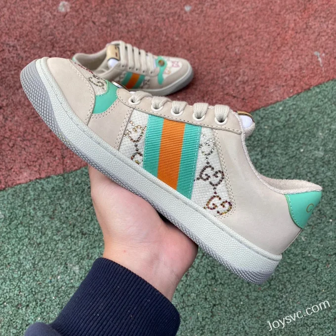 GUCCI Screener Low-Top Distressed Mesh Sneakers in Grey & Multicolor Logo