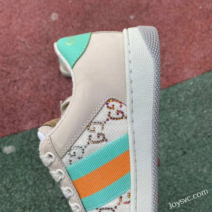 GUCCI Screener Low-Top Distressed Mesh Sneakers in Grey & Multicolor Logo