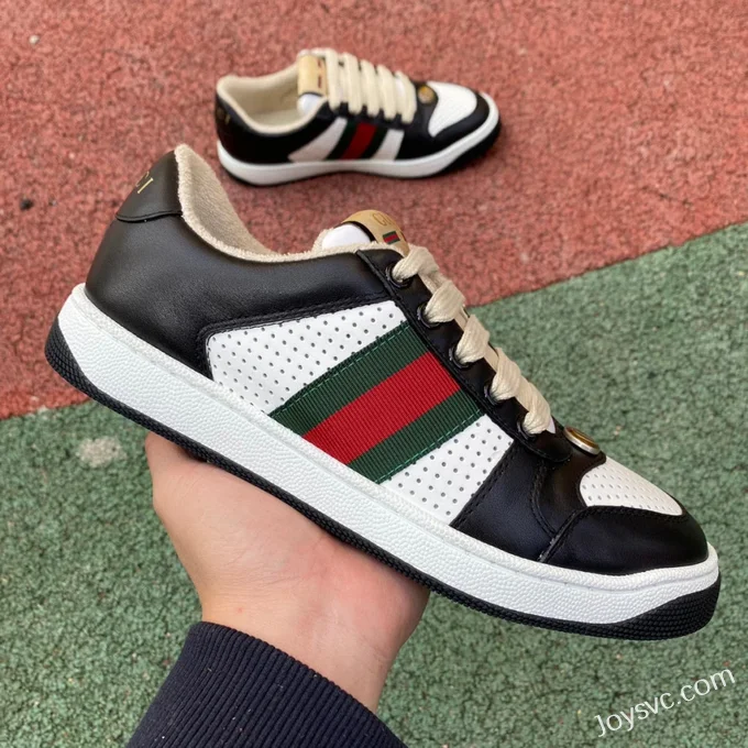 GUCCI Screener Low-Top Distressed Mesh Sneakers in Black & White