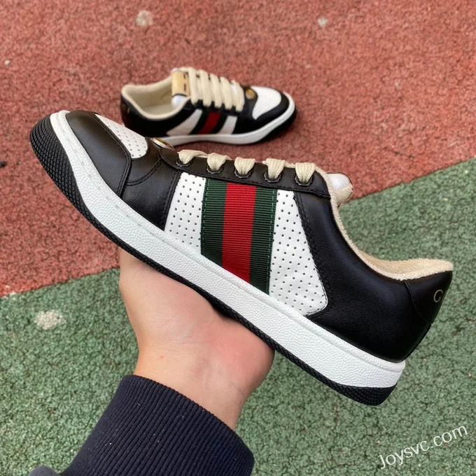 GUCCI Screener Low-Top Distressed Mesh Sneakers in Black & White