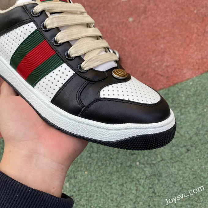 GUCCI Screener Low-Top Distressed Mesh Sneakers in Black & White