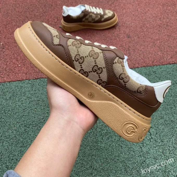 GUCCI GG Leather Embroidered Platform Sneakers in Brown