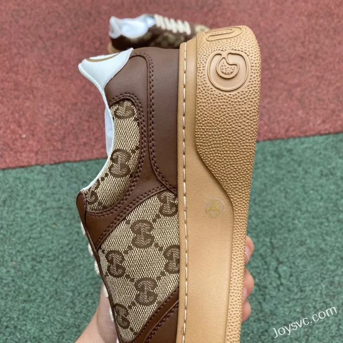 GUCCI GG Leather Embroidered Platform Sneakers in Brown