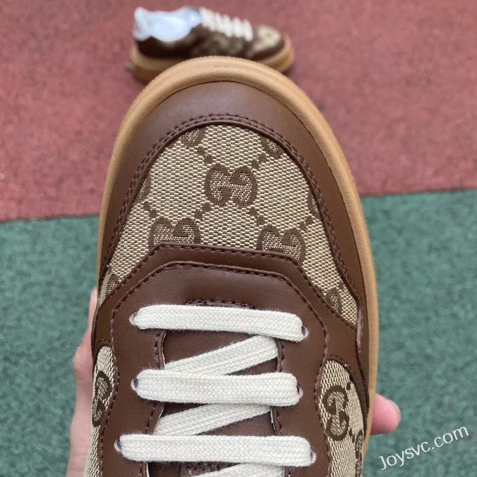 GUCCI GG Leather Embroidered Platform Sneakers in Brown