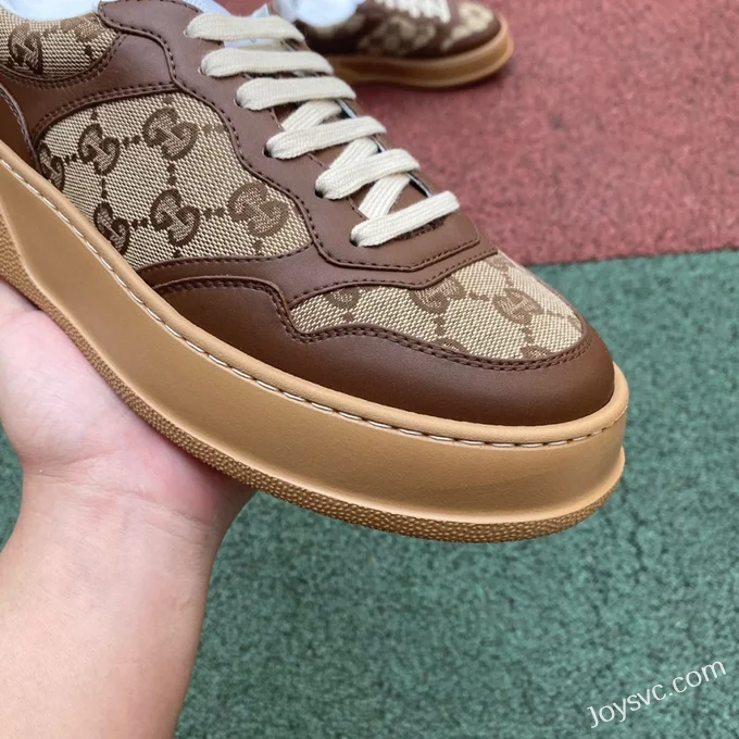 GUCCI GG Leather Embroidered Platform Sneakers in Brown