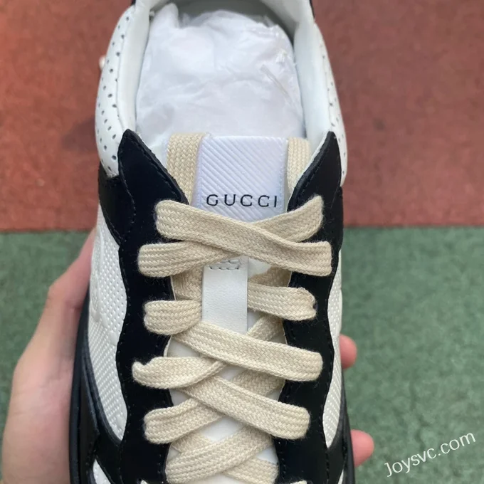 GUCCI GG Leather Embroidered Platform Sneakers in Black & White