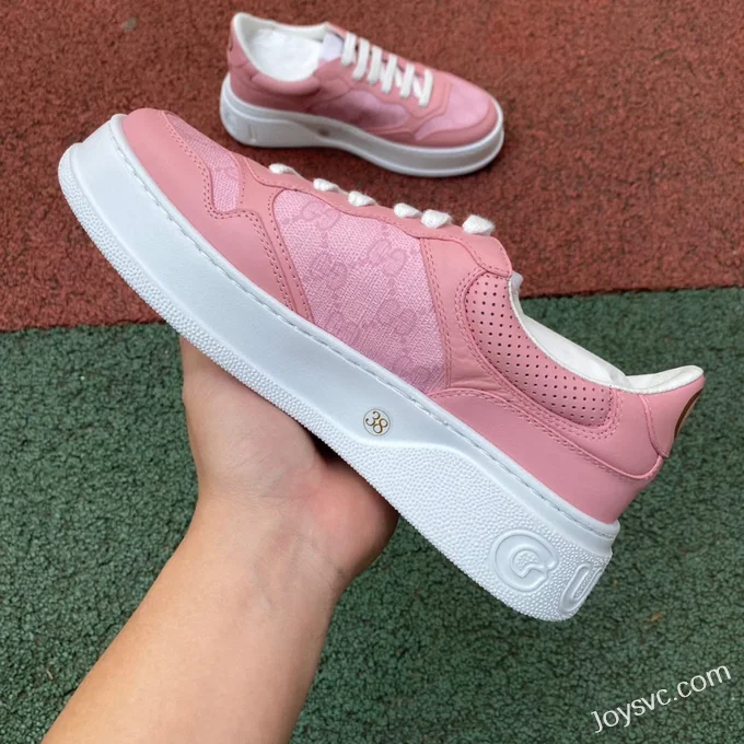 GUCCI GG Leather Embroidered Platform Sneakers in Pink & White