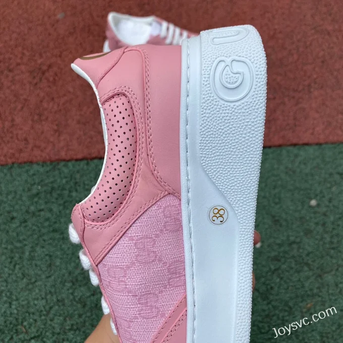 GUCCI GG Leather Embroidered Platform Sneakers in Pink & White