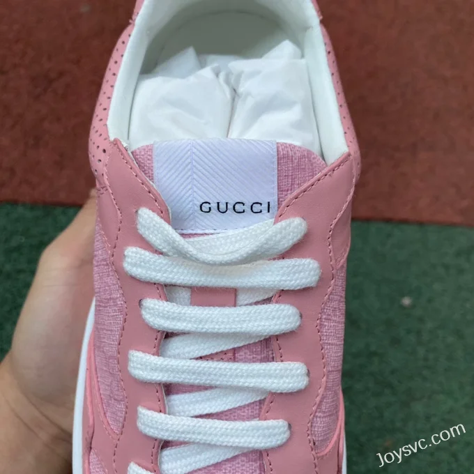 GUCCI GG Leather Embroidered Platform Sneakers in Pink & White