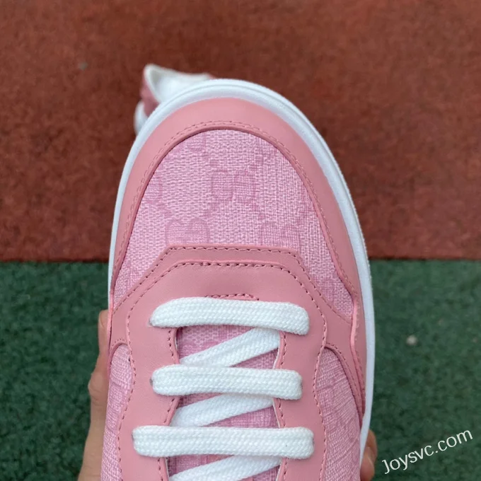 GUCCI GG Leather Embroidered Platform Sneakers in Pink & White