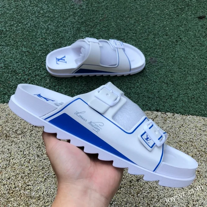 Louis Vuitton 2022 Summer White Blue Slides