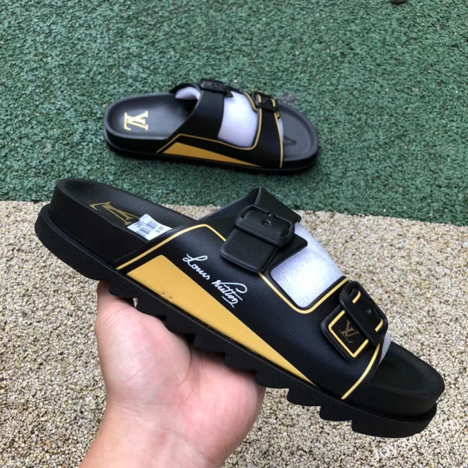 Louis Vuitton 2022 Summer Black Yellow Slides