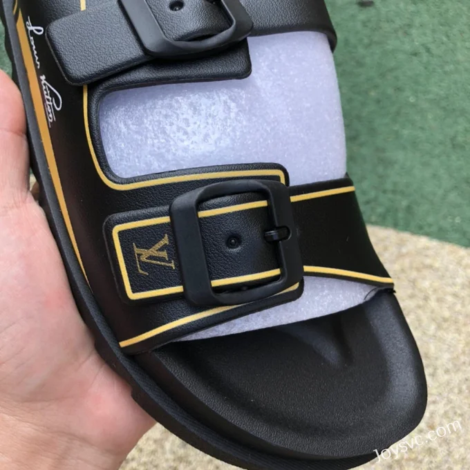 Louis Vuitton 2022 Summer Black Yellow Slides