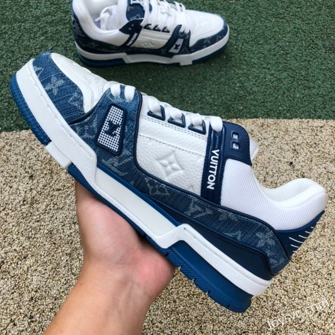 Louis Vuitton Trainer White Denim Blue Low