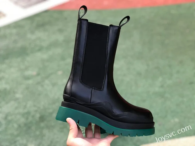 Bottega Veneta High Top Black Green Wave BV Tire Thick Sole Chelsea Boots Women