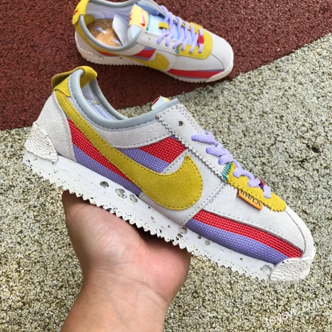 Union x Nike Cortez Beige Purple Yellow Retro Sneakers DR1413-100