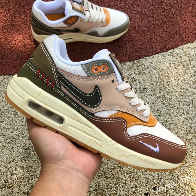 Nike Air Max 1 White Brown Green Retro Running Shoes DQ8656-133