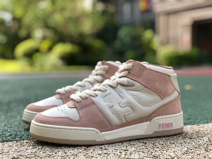 Fendi Match Mid Top White Pink Casual Sneakers