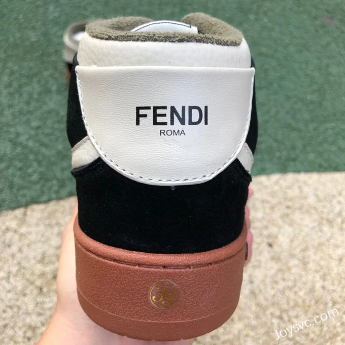 Fendi Match Mid Top White Brown Casual Sneakers