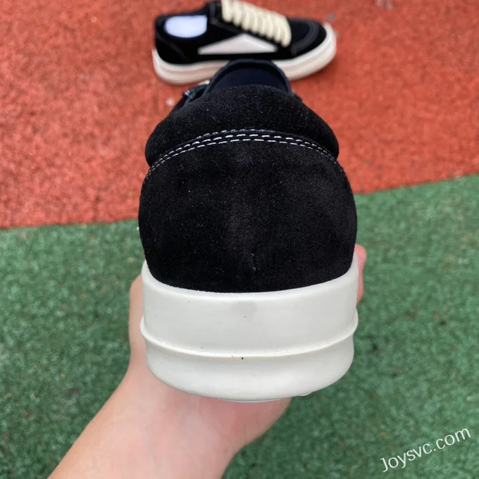 RICK OWENS Black White Suede Leather Low Top Sneakers