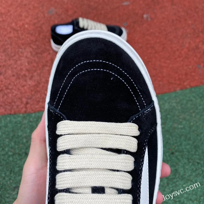 RICK OWENS Black White Suede Leather Low Top Sneakers