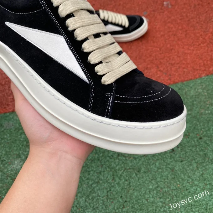 RICK OWENS Black White Suede Leather Low Top Sneakers