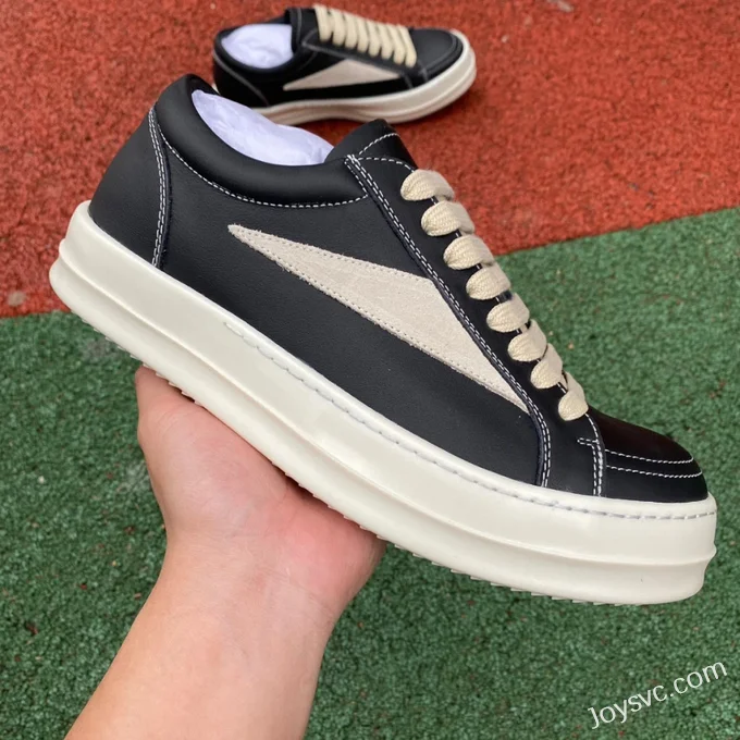 RICK OWENS Black Leather Low Top Sneakers