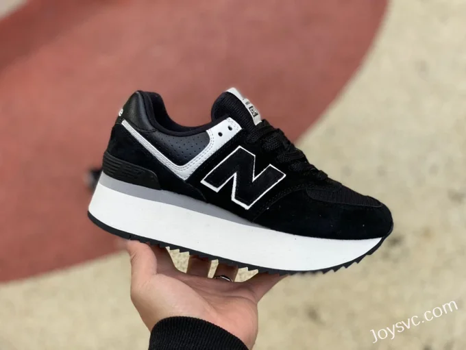 New Balance 574 Thick Sole Black White Retro Dad Shoes for Women WL574ZAB