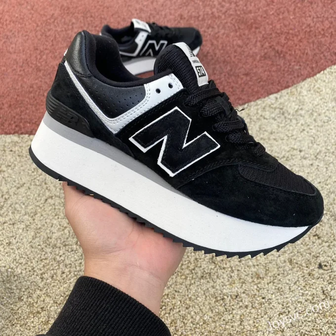 New Balance 574 Thick Sole Black White Retro Dad Shoes for Women WL574ZAB