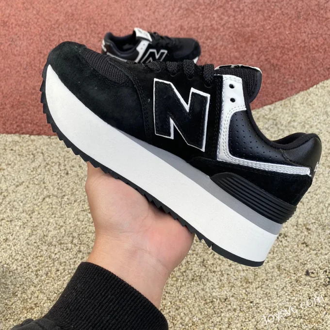 New Balance 574 Thick Sole Black White Retro Dad Shoes for Women WL574ZAB