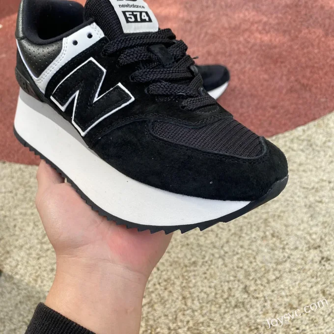 New Balance 574 Thick Sole Black White Retro Dad Shoes for Women WL574ZAB