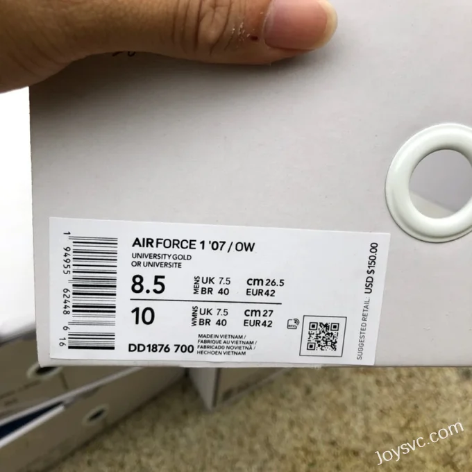 Nike Off-White Air Force 1 AF1 OW Collaboration Gold Silver DD1876-700