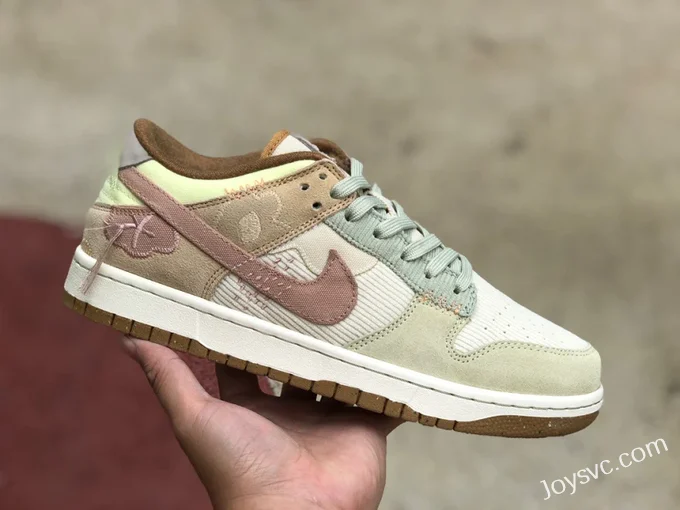 Nike Dunk Low Beige Green Pink Corduroy Retro Sneakers DQ5076-121