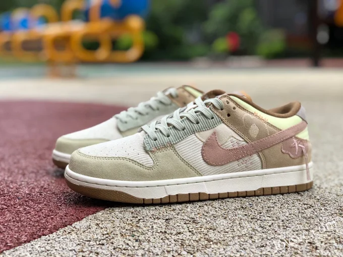 Nike Dunk Low Beige Green Pink Corduroy Retro Sneakers DQ5076-121