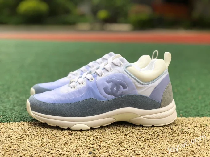 CHANEL Suede Effect Nylon Sneakers in Sky Blue