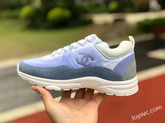 CHANEL Suede Effect Nylon Sneakers in Sky Blue