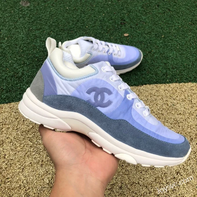 CHANEL Suede Effect Nylon Sneakers in Sky Blue