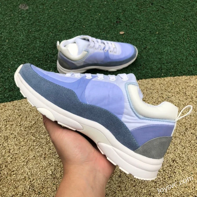 CHANEL Suede Effect Nylon Sneakers in Sky Blue