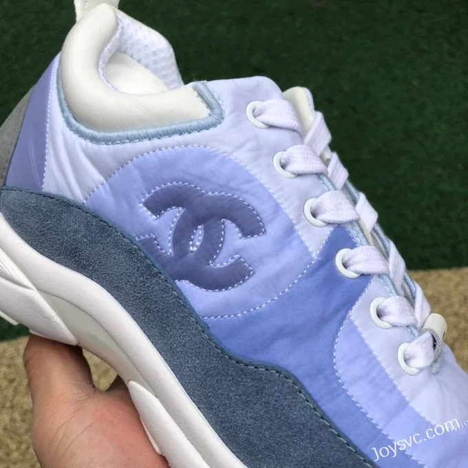 CHANEL Suede Effect Nylon Sneakers in Sky Blue