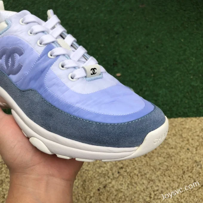 CHANEL Suede Effect Nylon Sneakers in Sky Blue