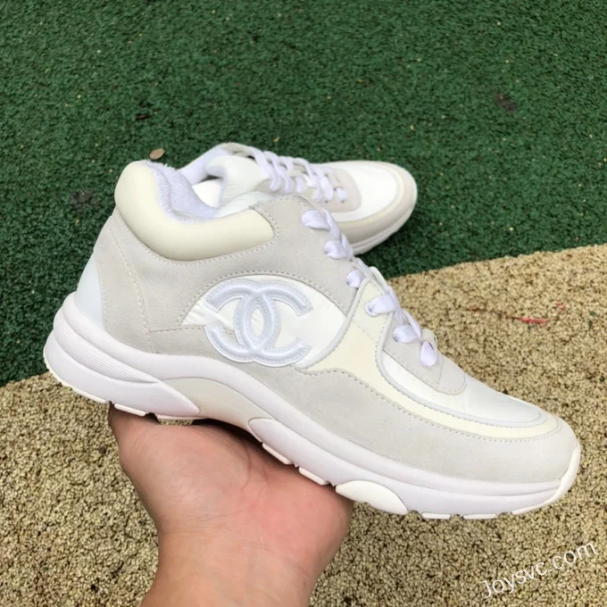 CHANEL Suede Effect Nylon Sneakers in White