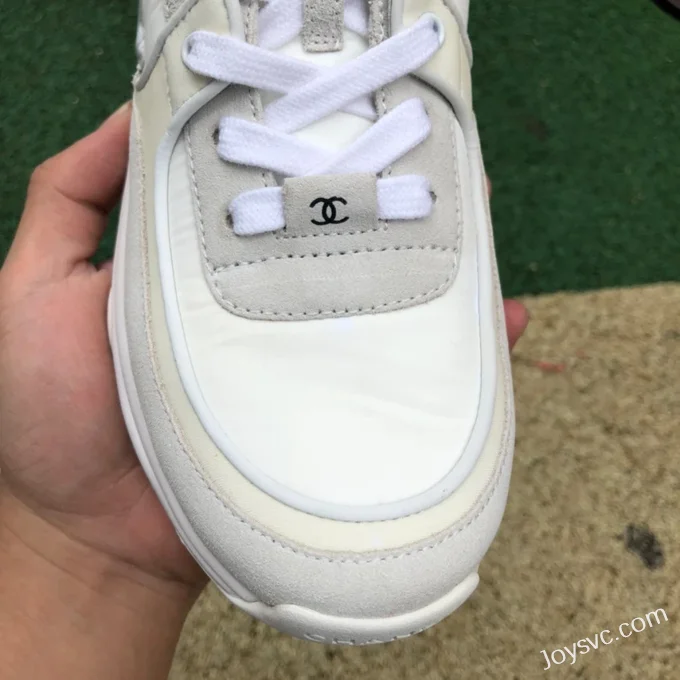 CHANEL Suede Effect Nylon Sneakers in White