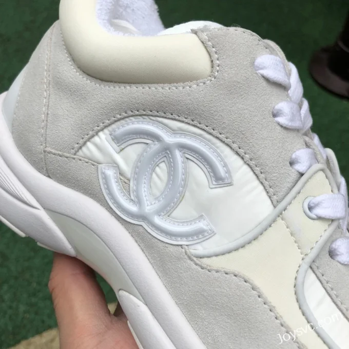 CHANEL Suede Effect Nylon Sneakers in White