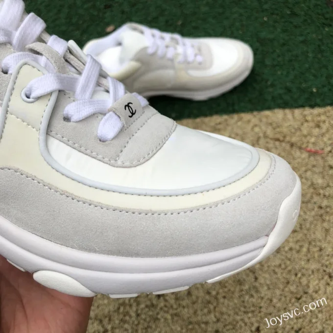 CHANEL Suede Effect Nylon Sneakers in White