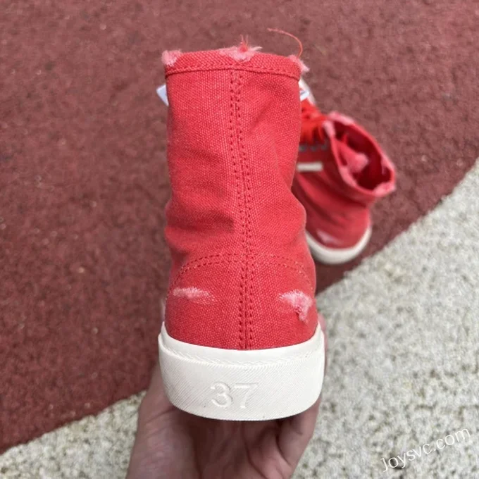 Balenciaga Paris White Red High Top Canvas Sneakers